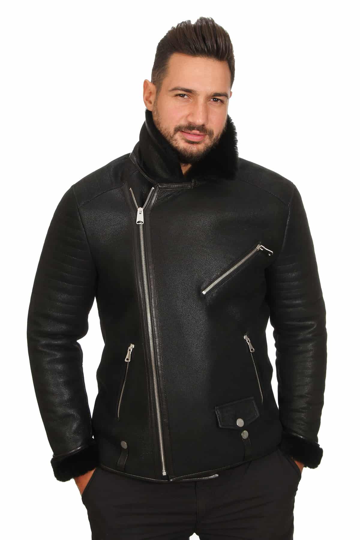 Anthony Men's 100 % Real Black Leather Biker Style Jacket