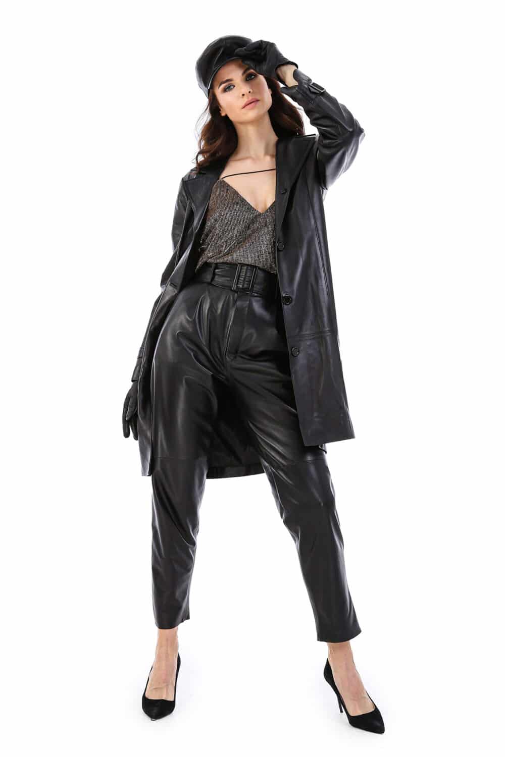 Ladies Long Leather Coat