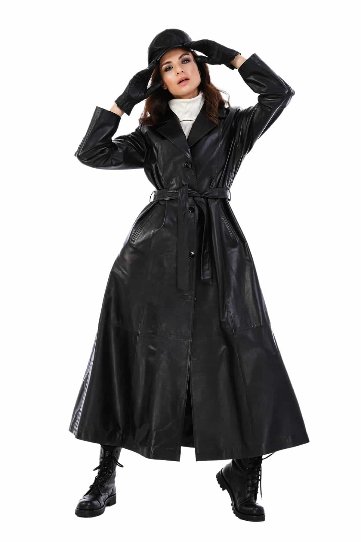 Black Women Leather Trench Coat - Genuine Leather Long Coat