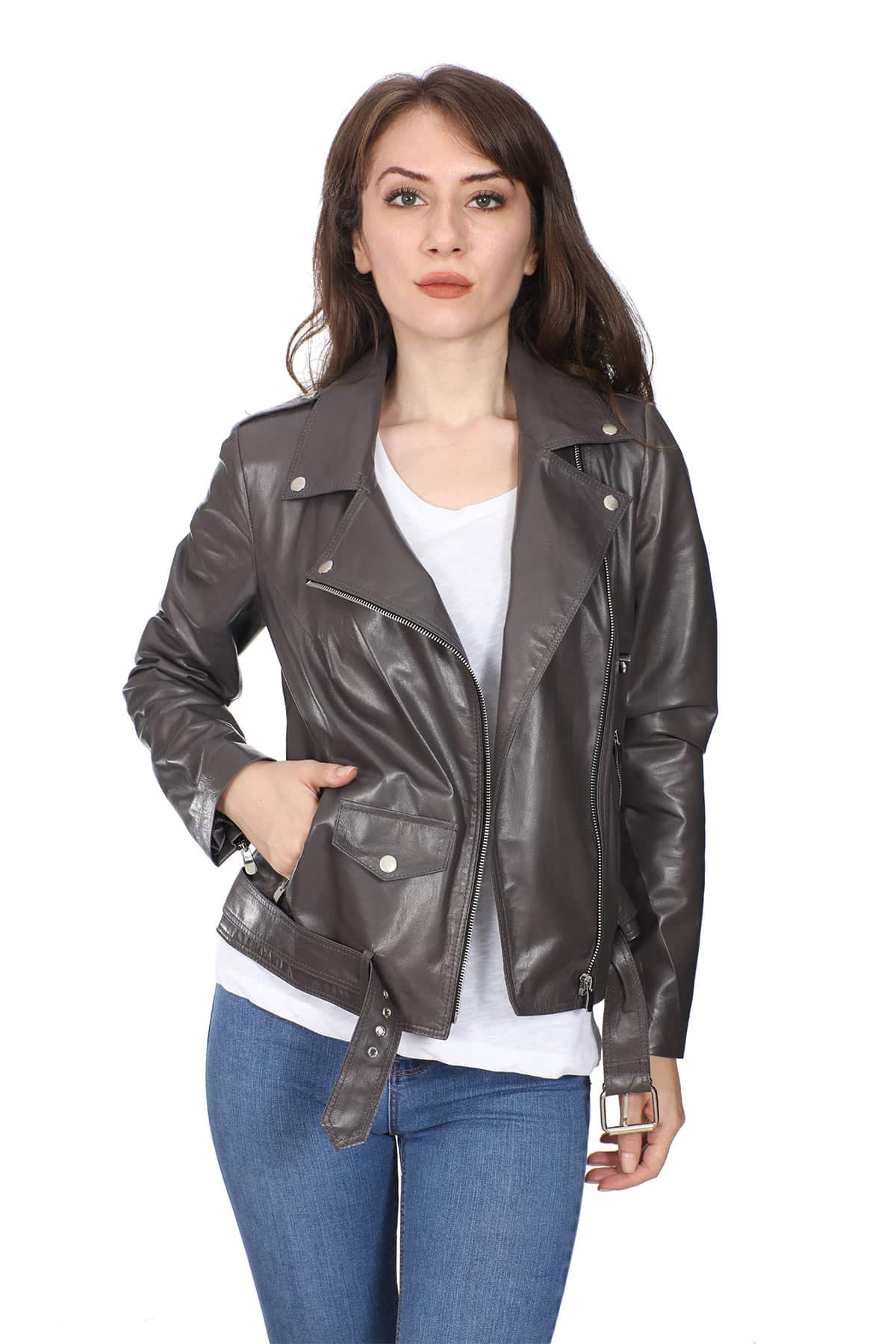 Women's 100 % Real Brown Leather Anastasia Jacket