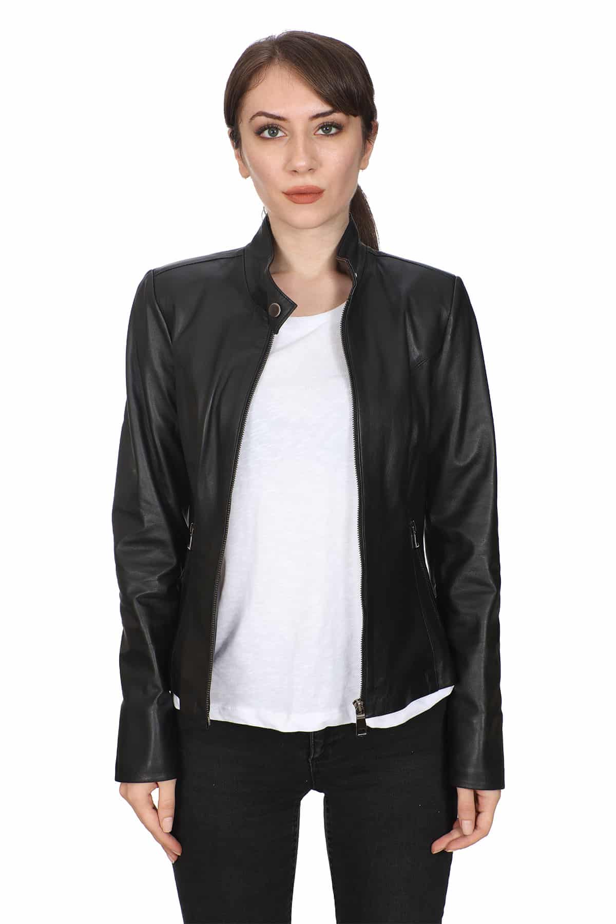 Scarlett Women's 100 % Real Black Leather Biker Style Jacket