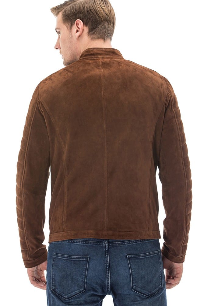 Men's 100 % Real Brown Leather Suede Jacket