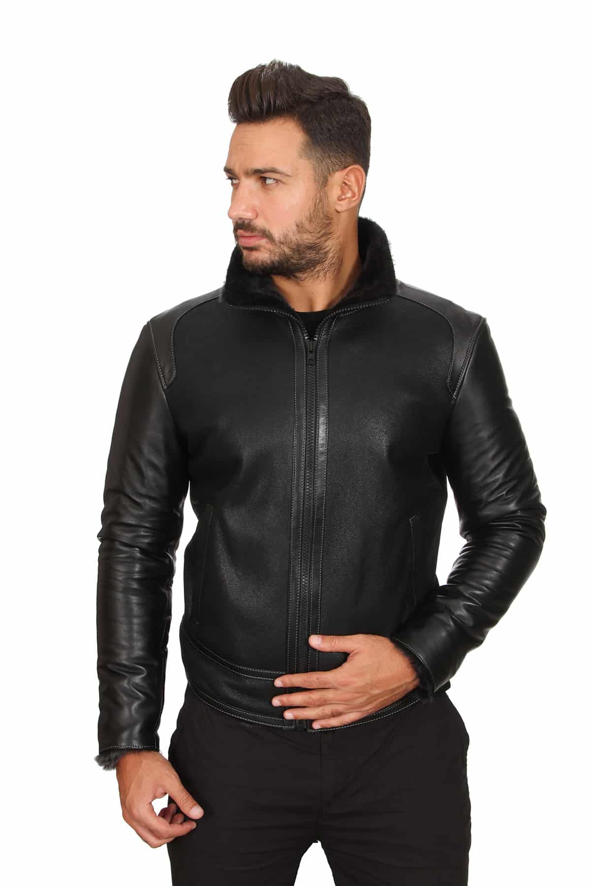 Men's 100 % Real Black Leather Conner Jacket