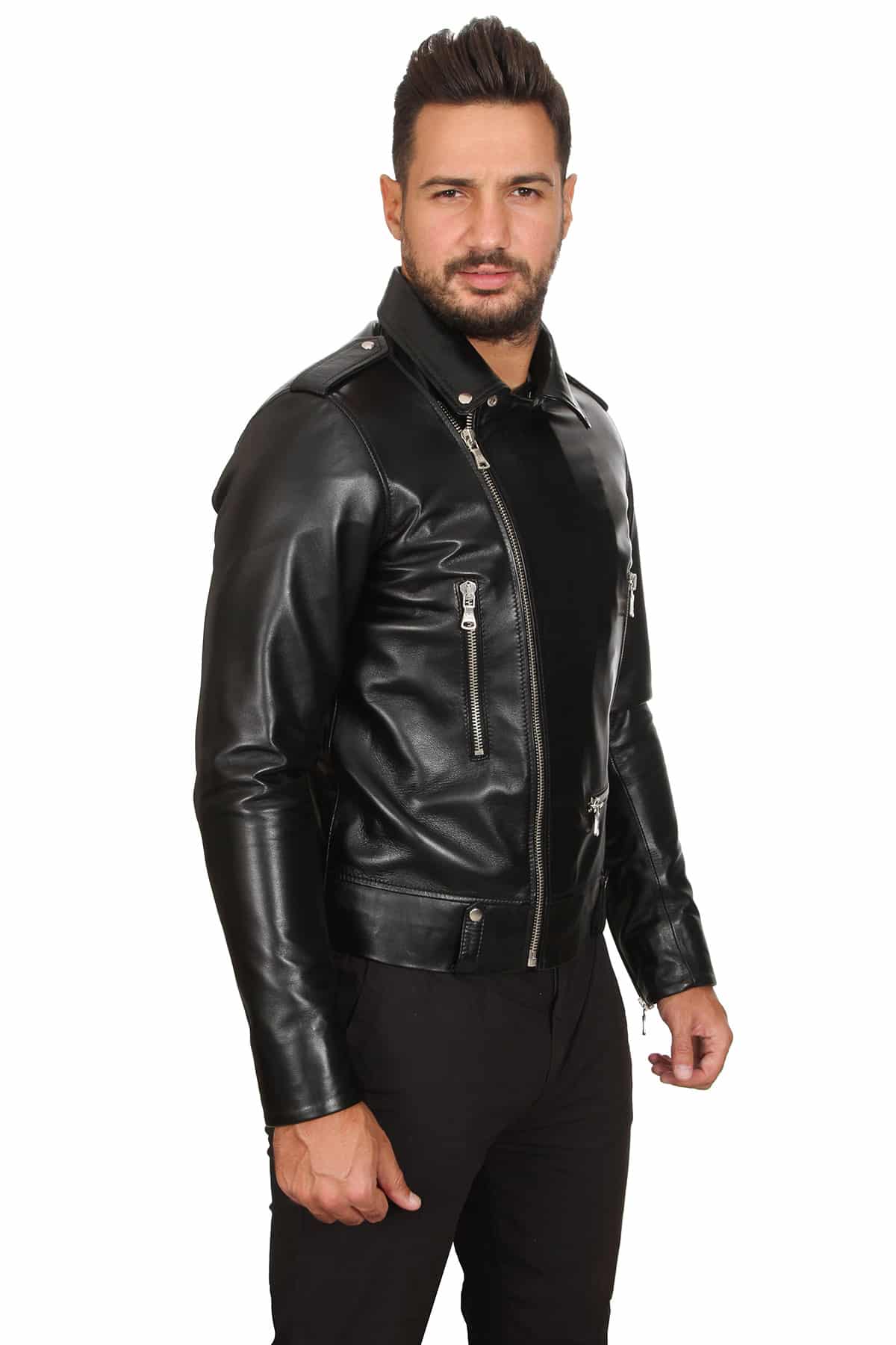 Austin Men's 100 % Real Black Leather Biker Style Jacket