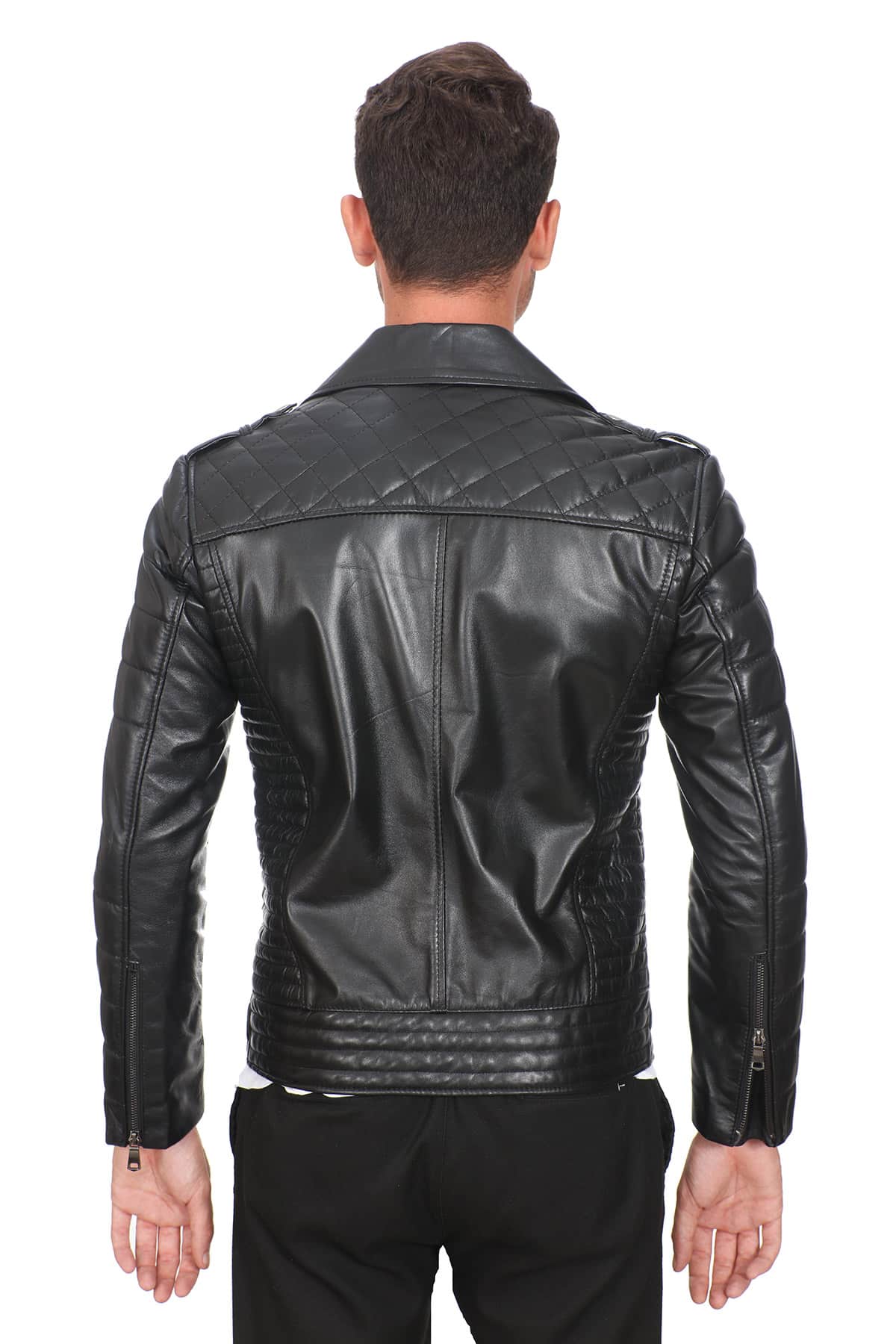 Peter Men's 100 % Real Black Leather Biker Style Jacket