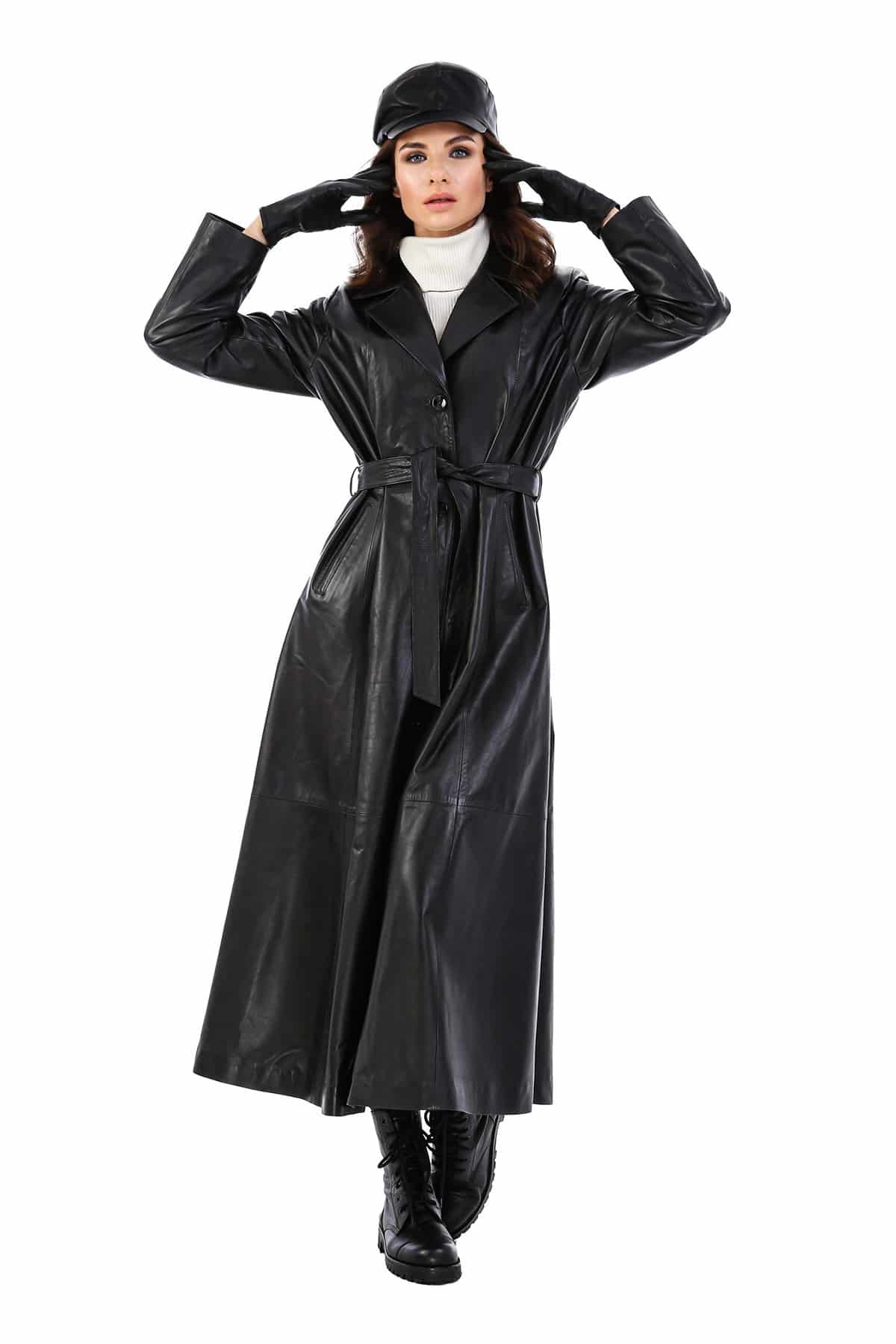 Black Women Leather Trench Coat - Genuine Leather Long Coat