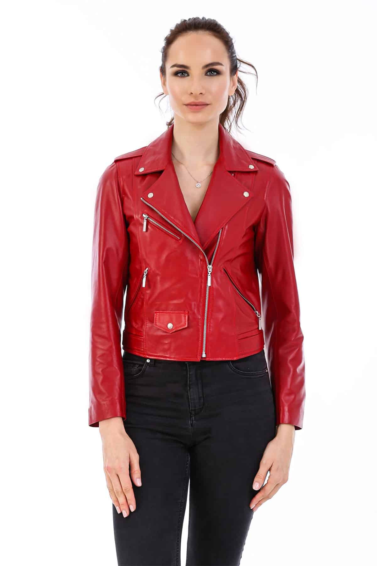 Women's 100 % Real Red Leather Sport Style Jacket