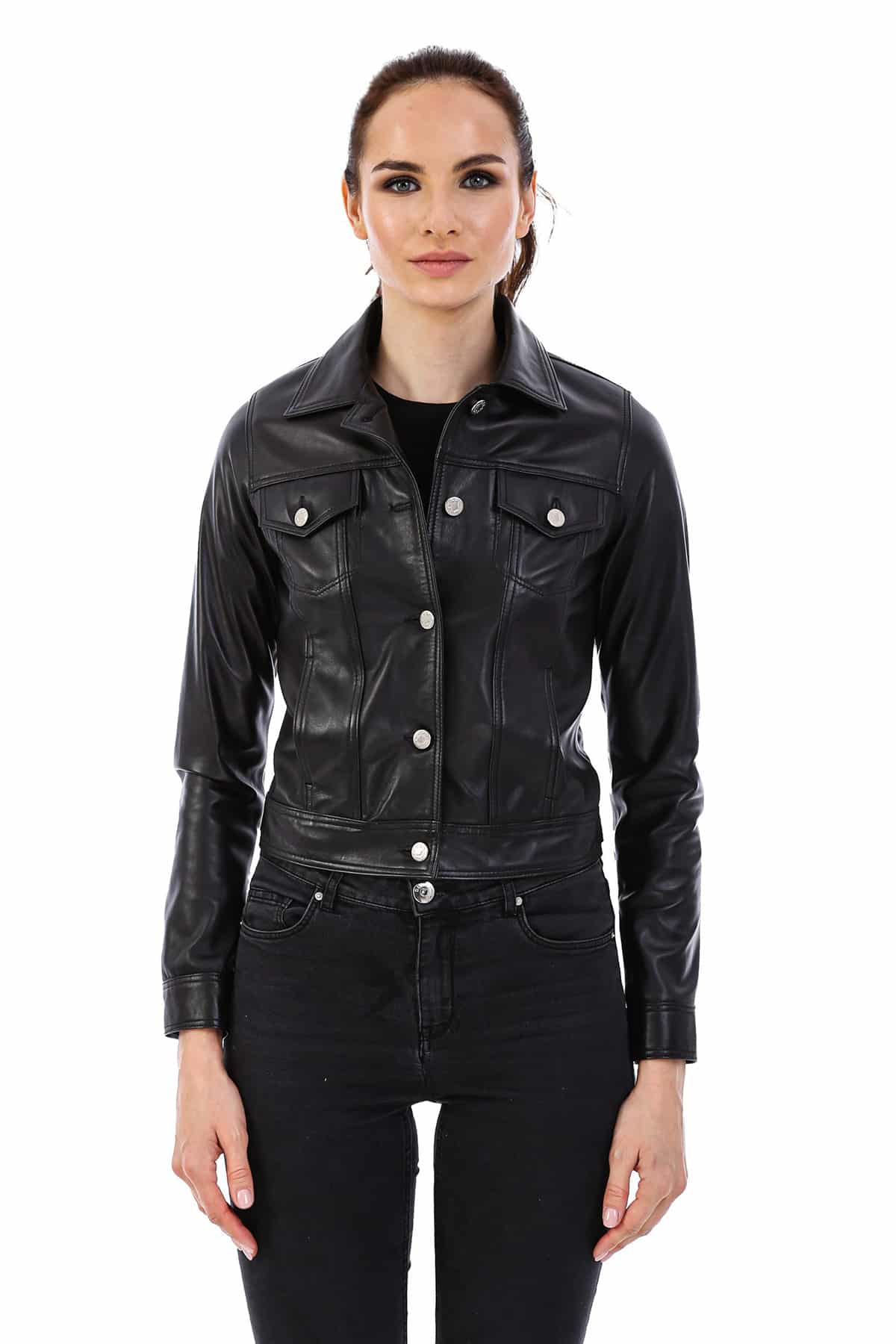 Women's Leather Bomber Jacket in Black - Urban Fashion Studio