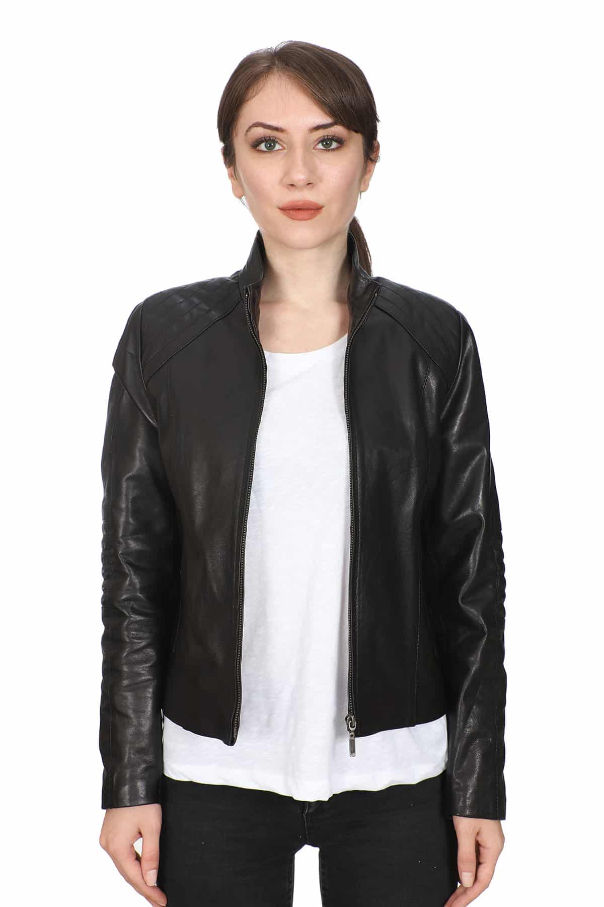 Black Women Biker Style Jacket - Real Leather Jacket Near Me