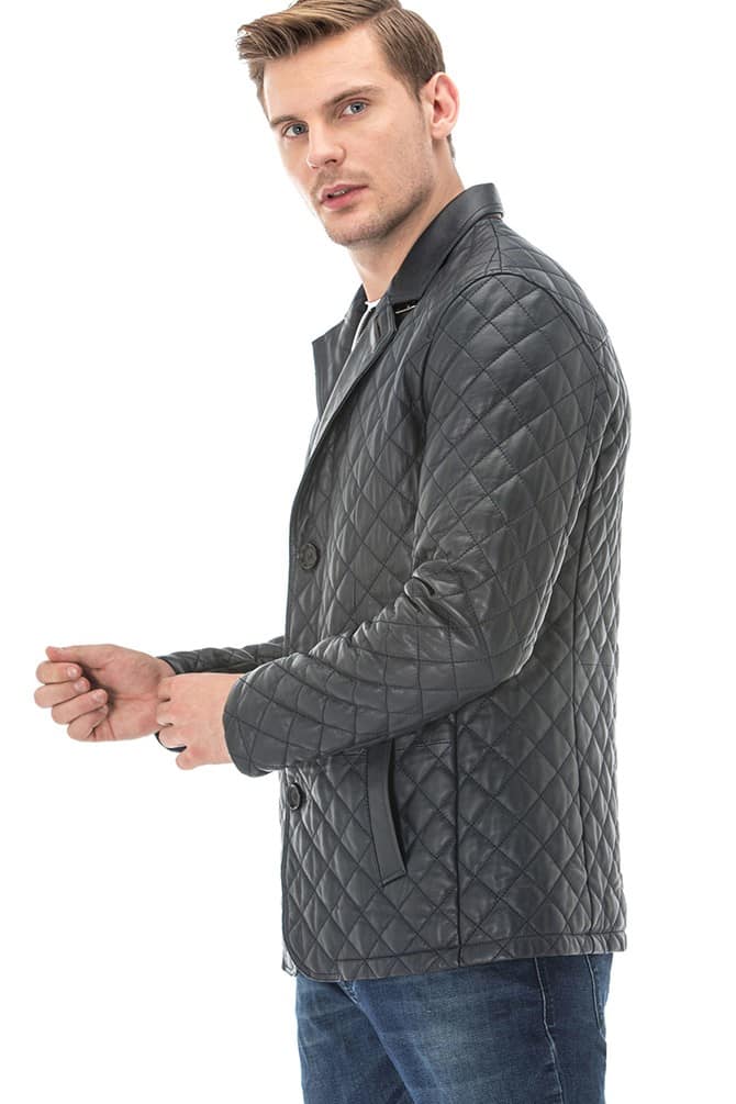 Men's 100 % Real Black Leather Quilted Embordered Jacket