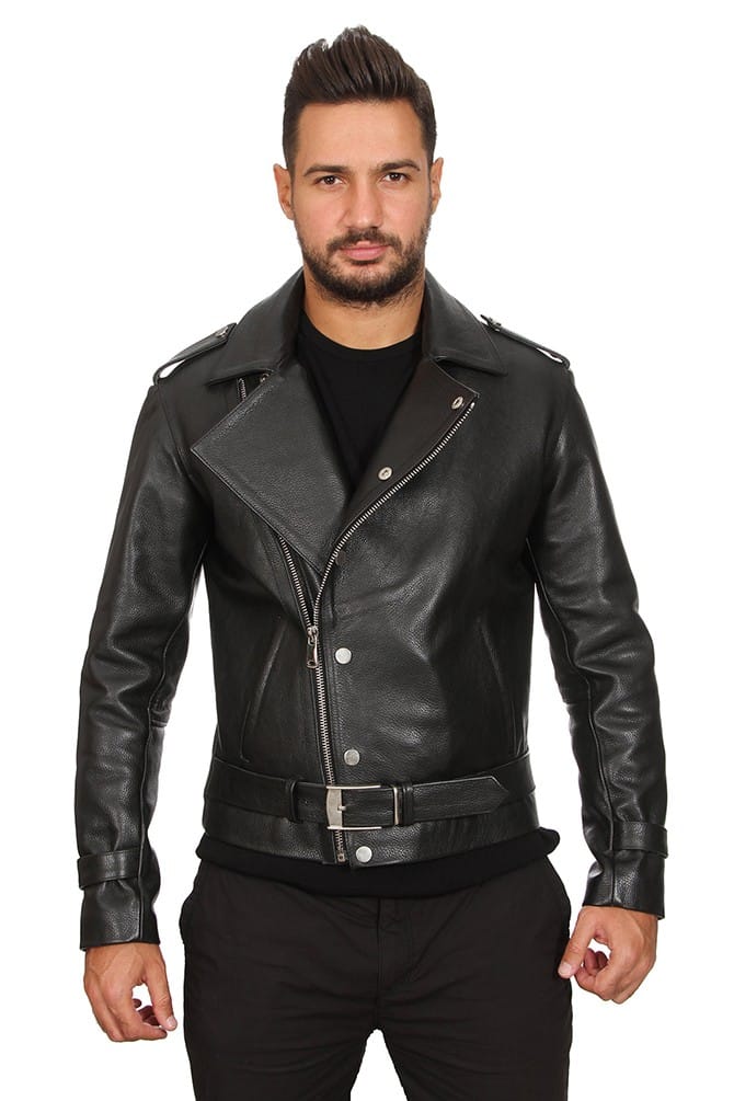 Lincoln Men's 100 % Real Black Leather Biker Style Jacket