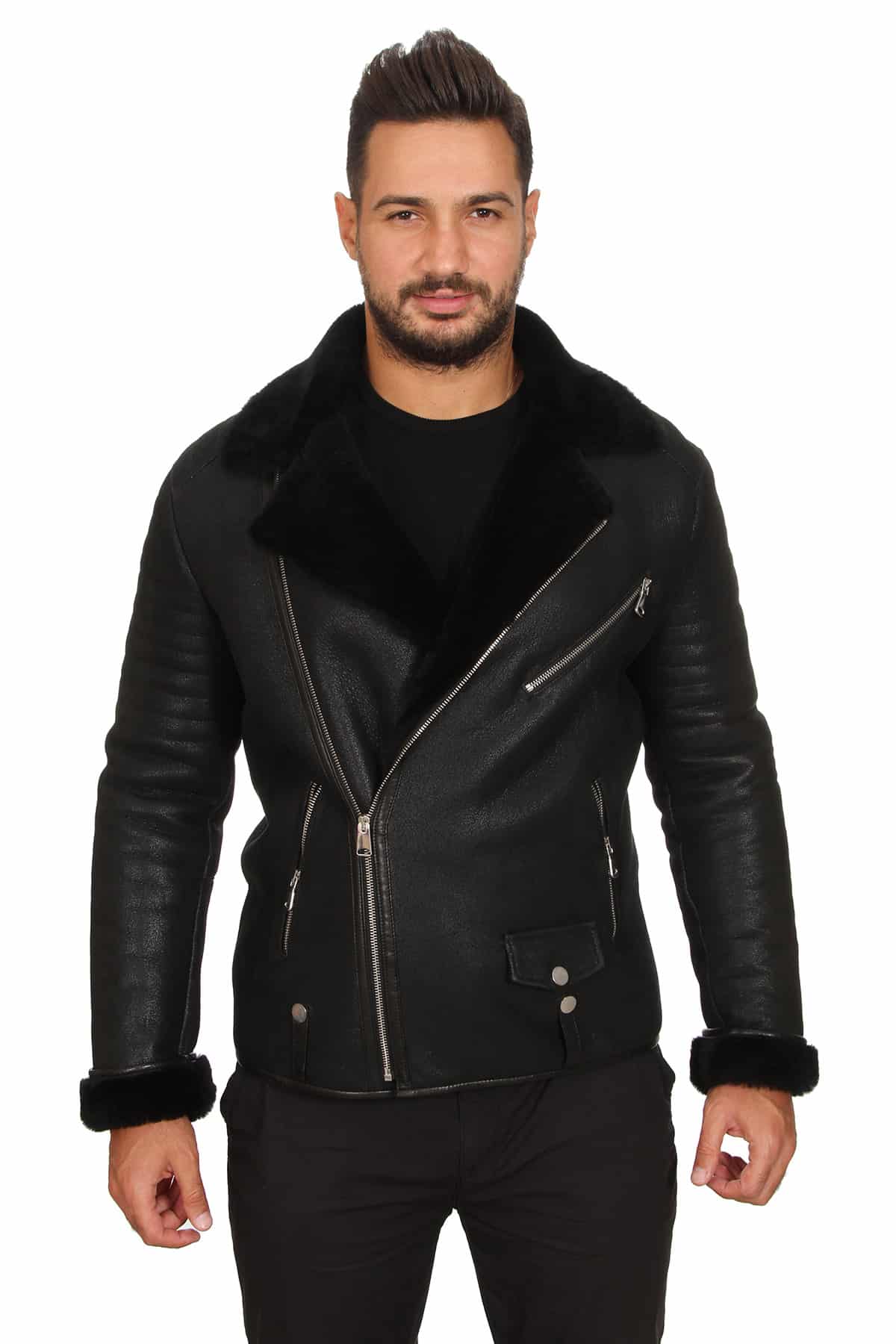 Anthony Men's 100 % Real Black Leather Biker Style Jacket