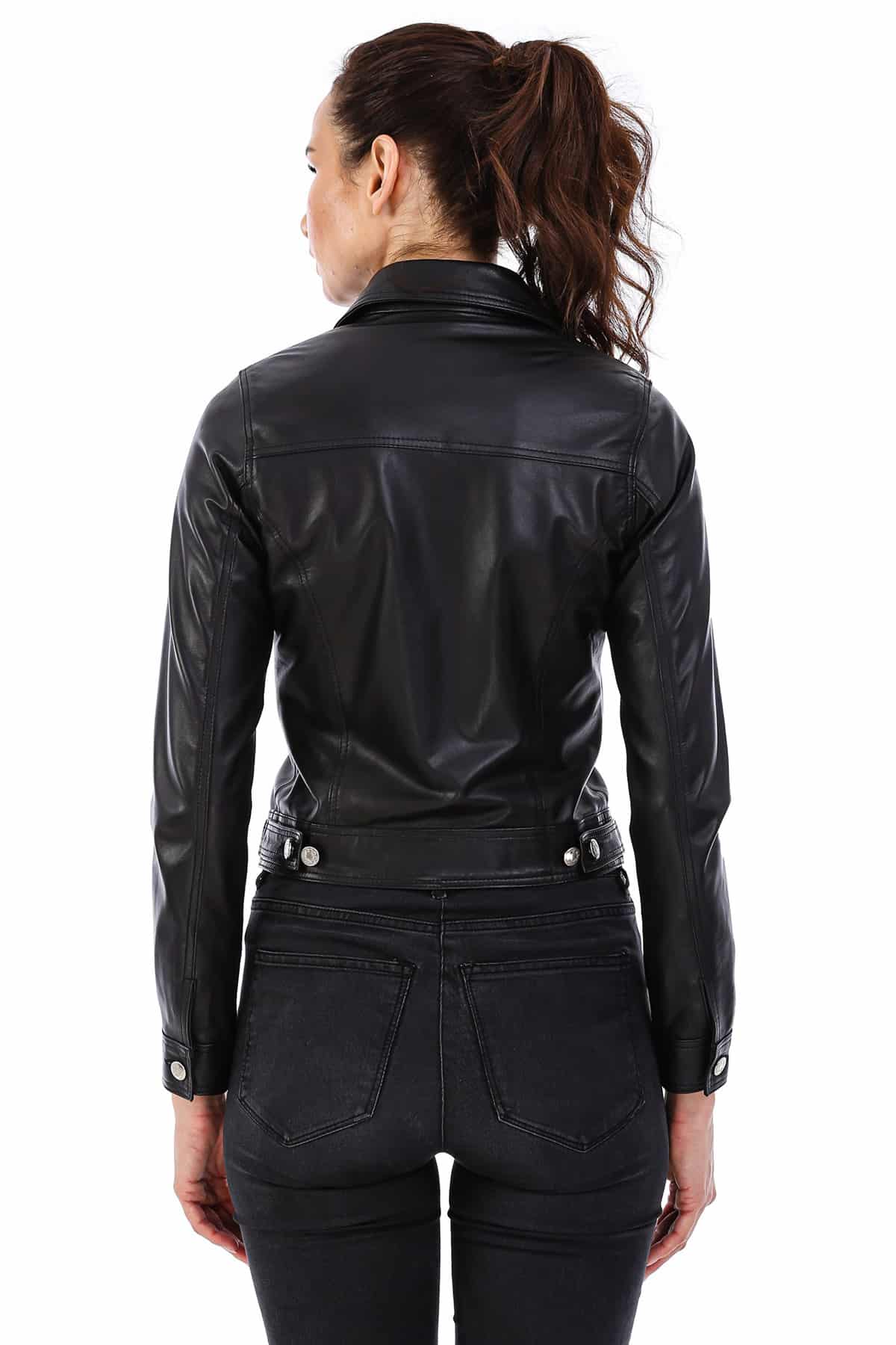 Women's 100 % Real Black Leather Eva Bomber Jacket