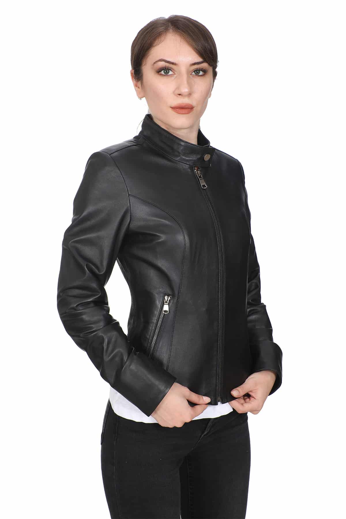 Scarlett Women's 100 % Real Black Leather Biker Style Jacket