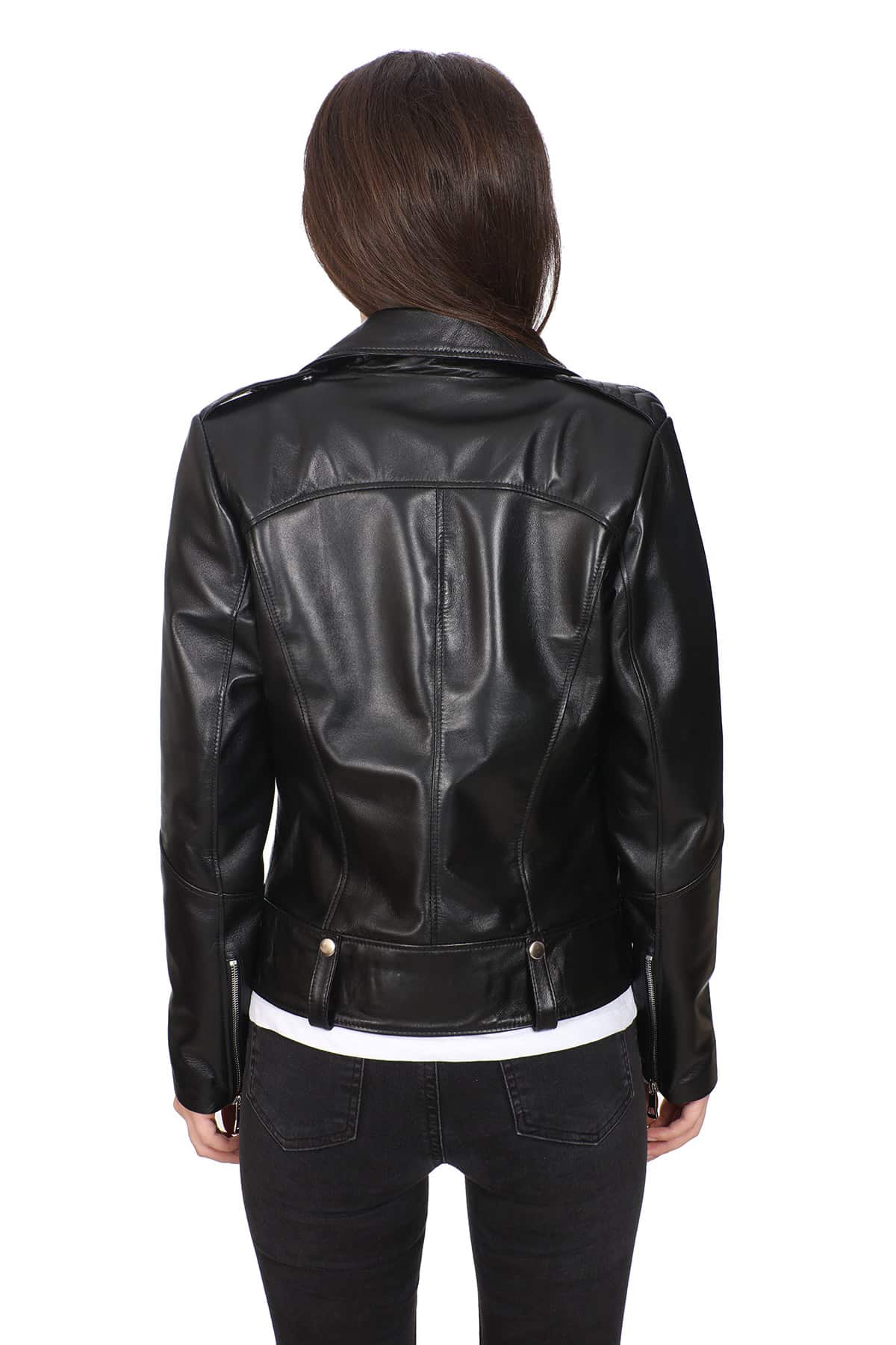 Women's 100 % Real Black Leather Zoe Sporty Jacket