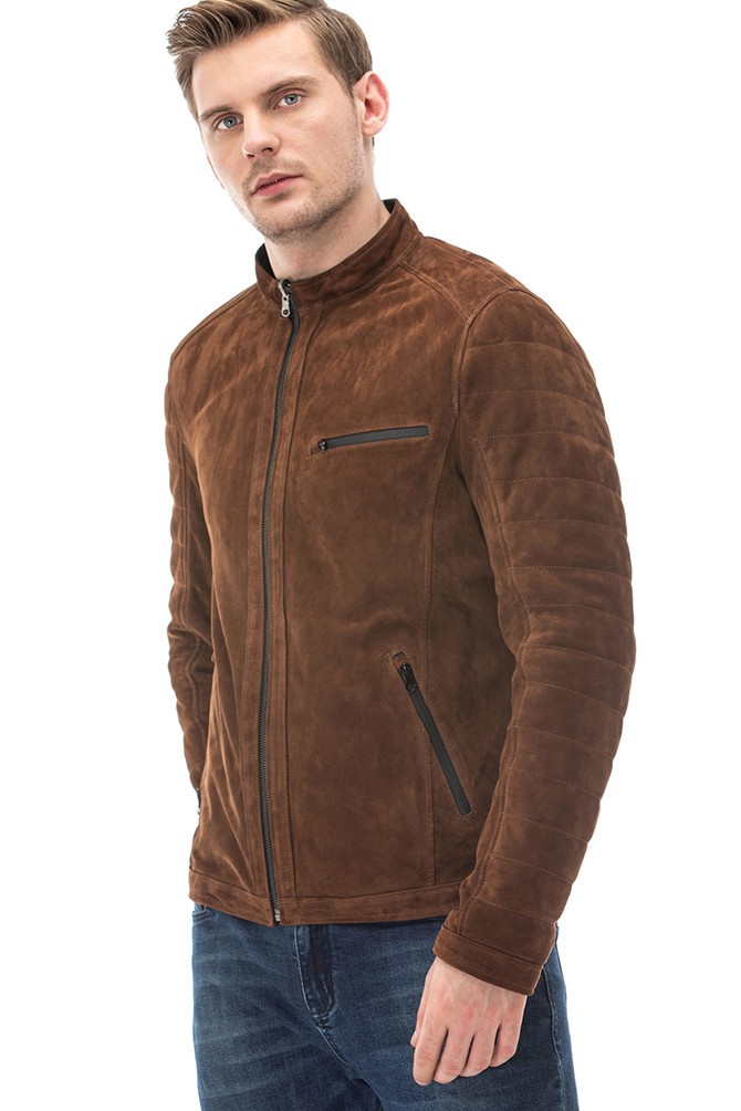 Men's 100 % Real Brown Leather Suede Jacket