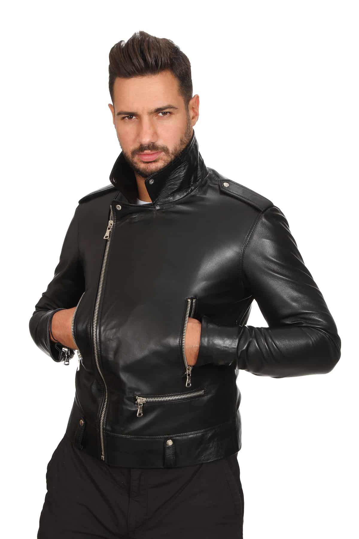 Austin Men's 100 % Real Black Leather Biker Style Jacket