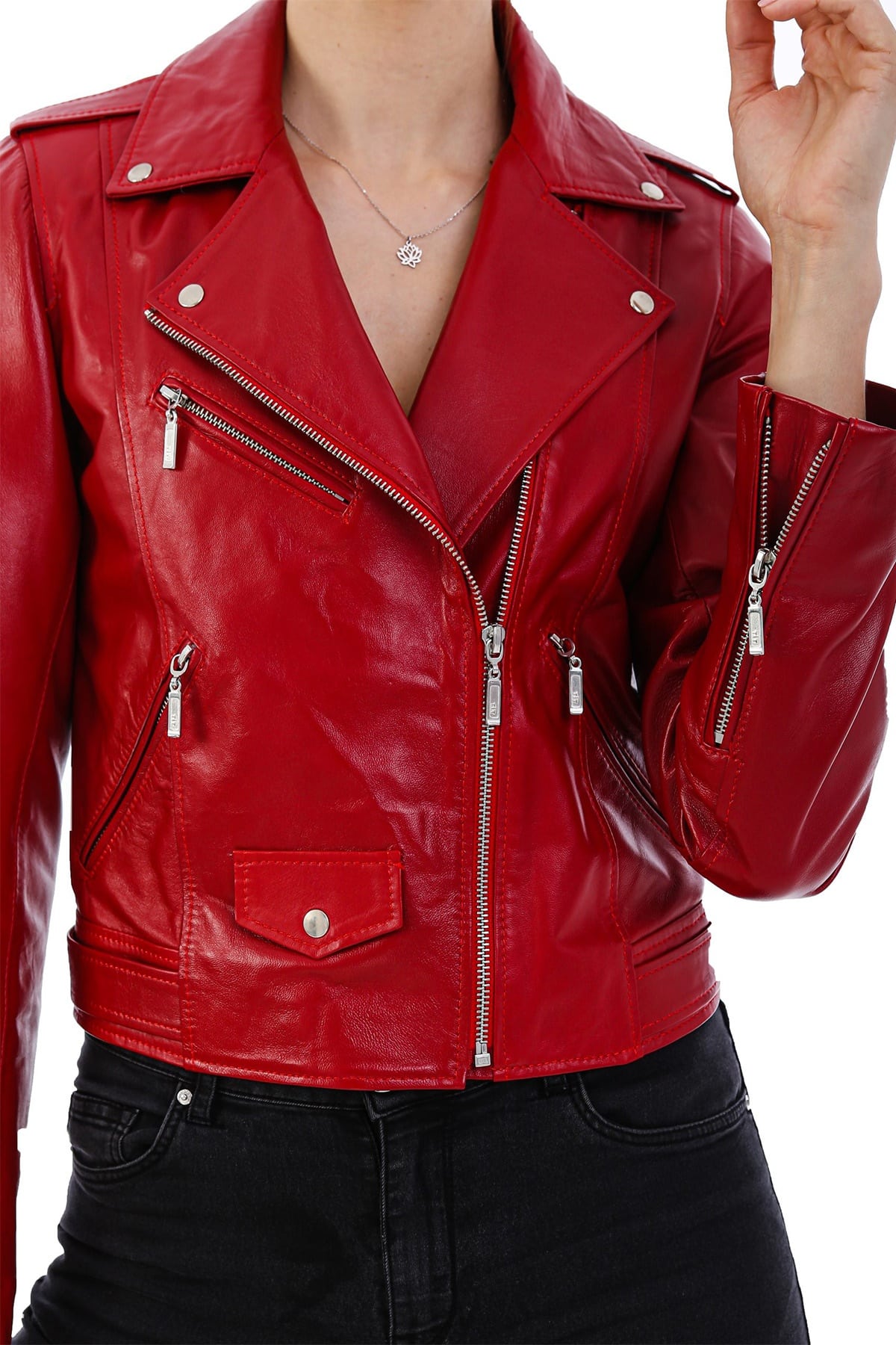 Jesse Womens High Fashion Riveted Moto Leather Jacket