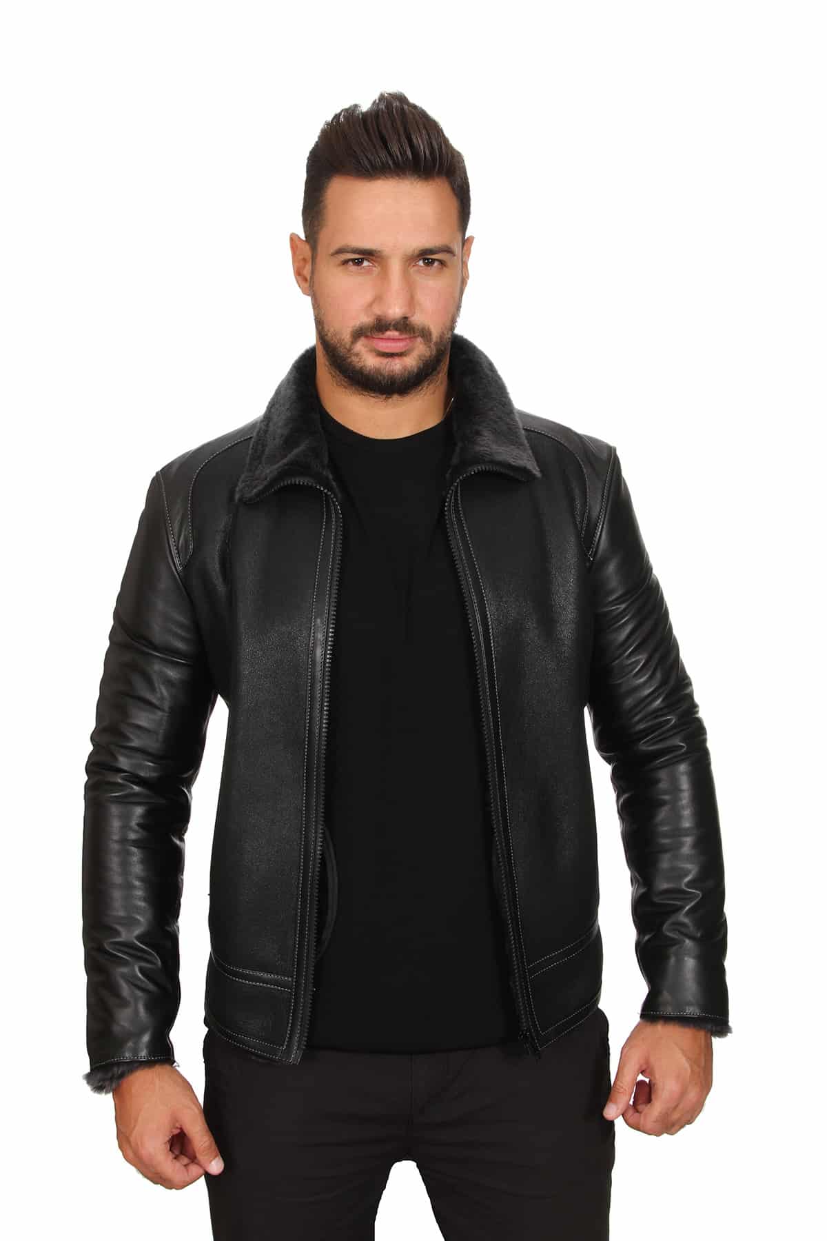 Men's 100 % Real Black Leather Conner Jacket