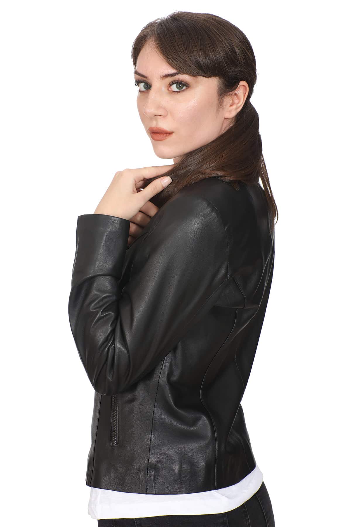 Scarlett Women's 100 % Real Black Leather Biker Style Jacket