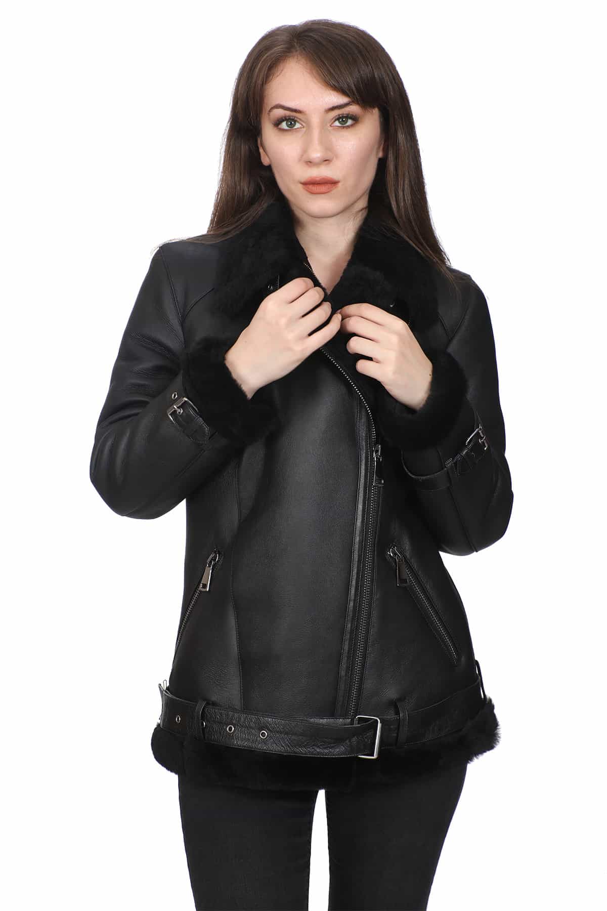 Marry Black Women’s Faux-Fur Leather Jacket – UFS