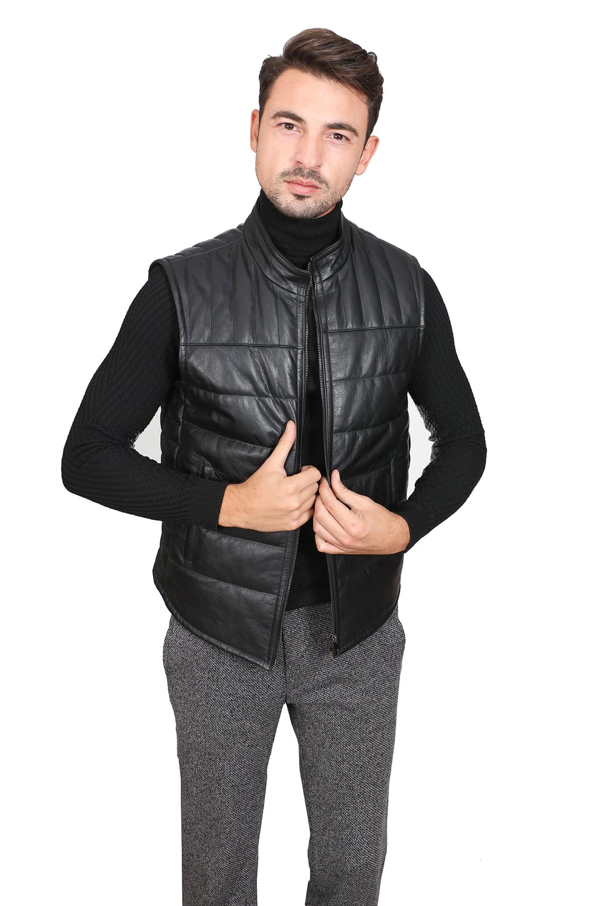 Men's 100 % Real Black Leather Vest