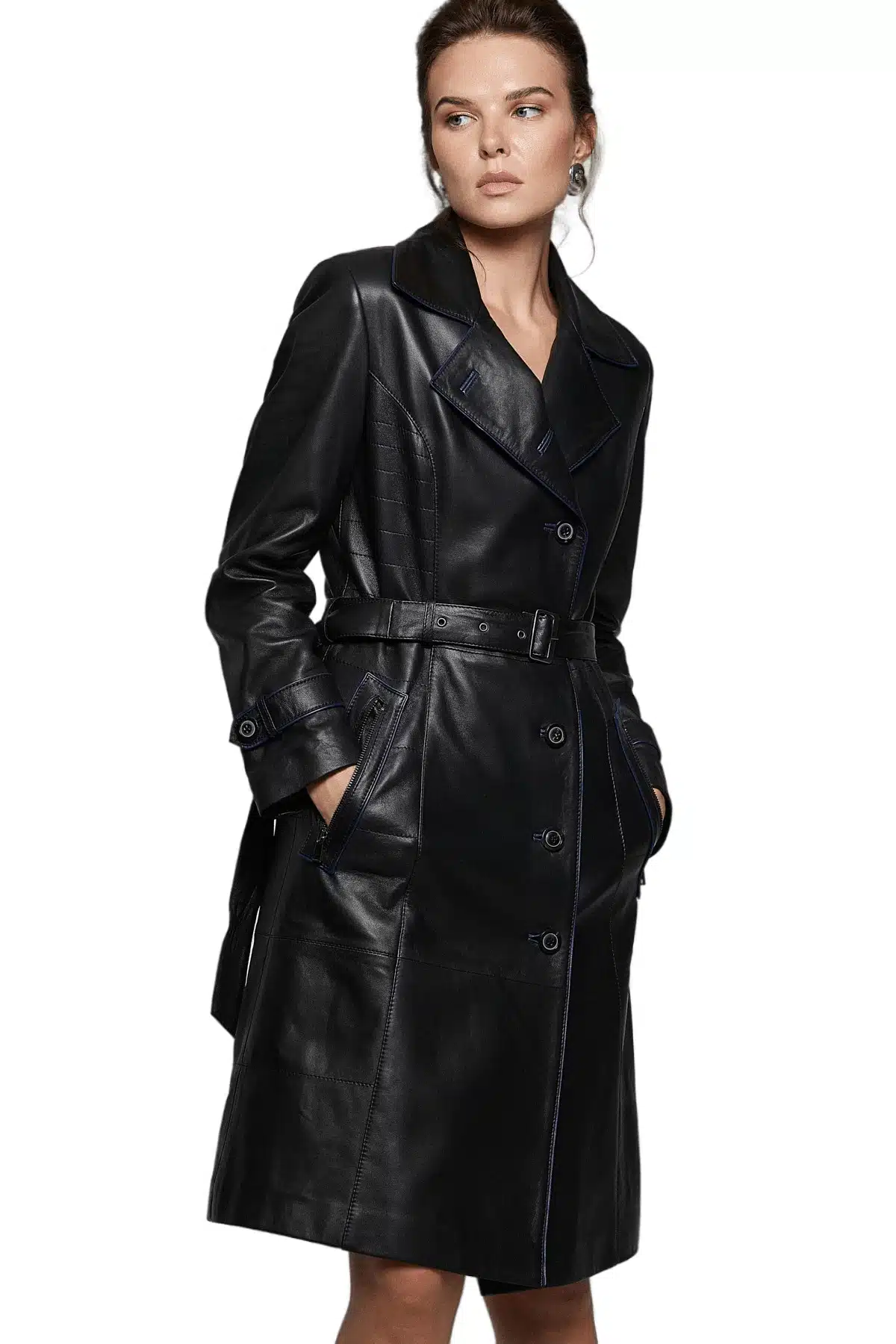 Women's 100 % Real Black Leather Long Allifair Coat