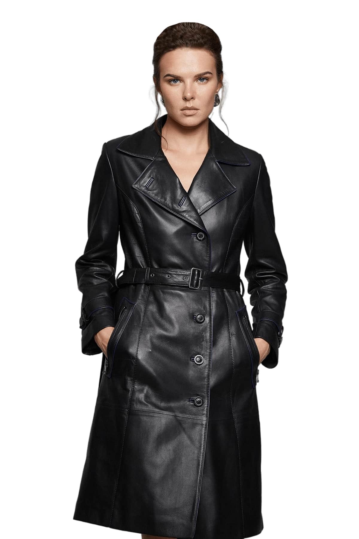 Women's 100 % Real Black Leather Long Allifair Coat