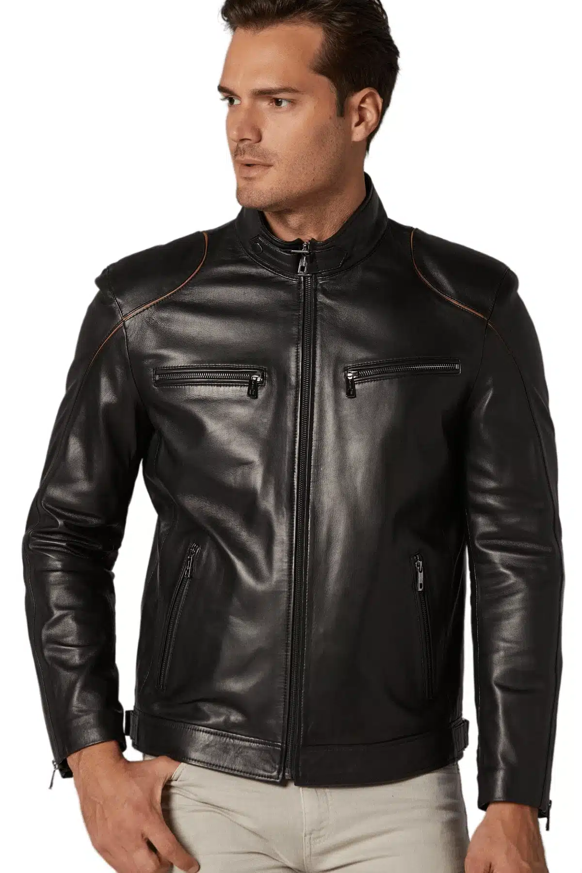 Men's 100 % Real Black Leather Biker Style Jacket