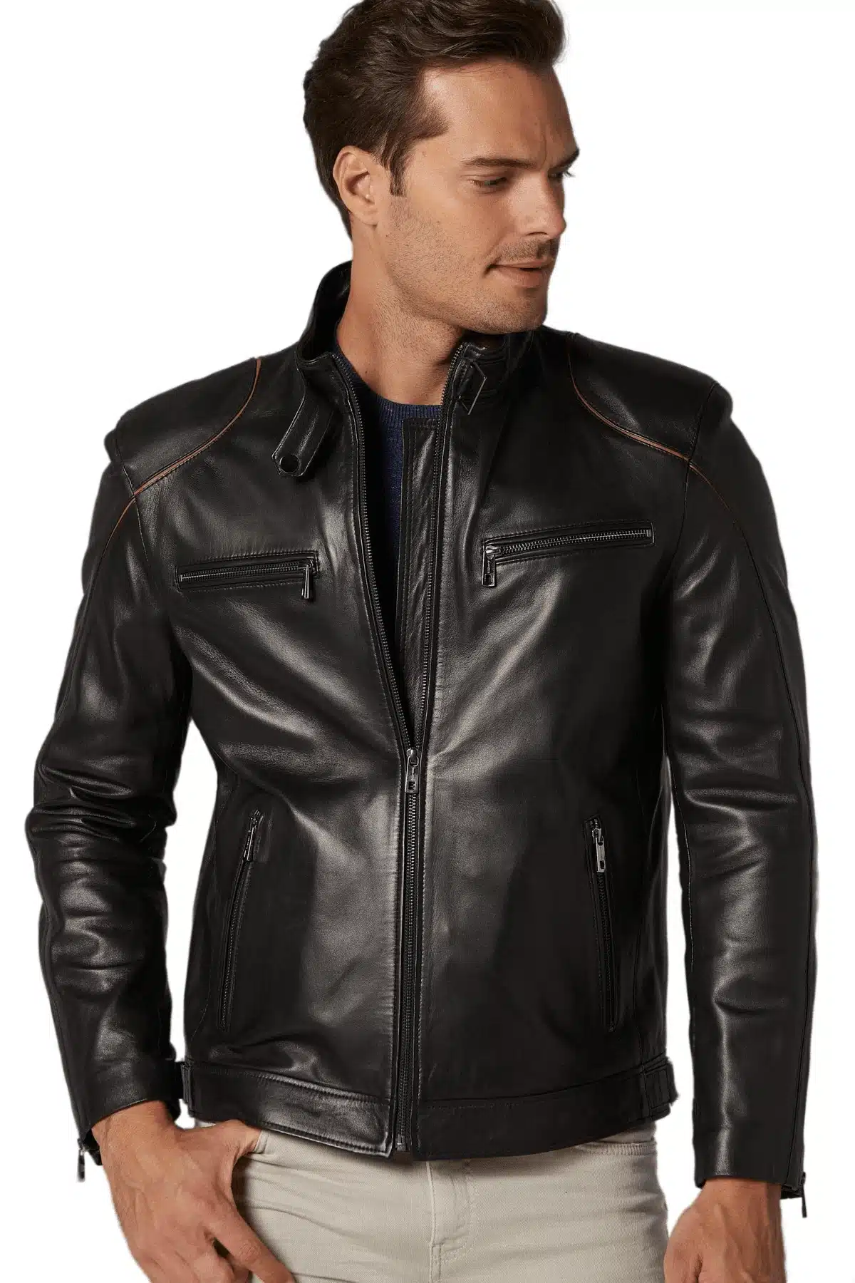 Men's 100 % Real Black Leather Biker Style Jacket