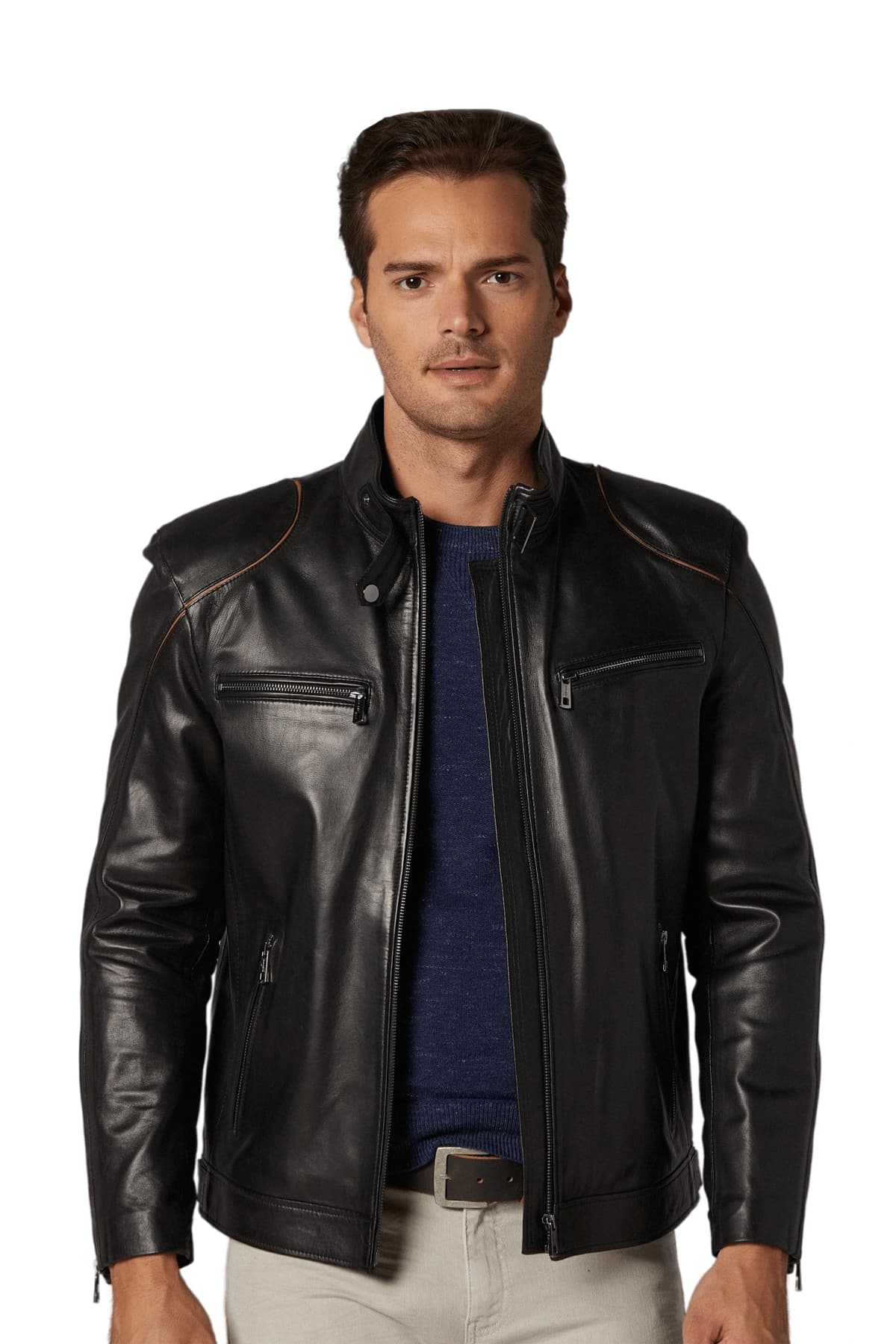 Men's 100 % Real Black Leather Biker Style Jacket