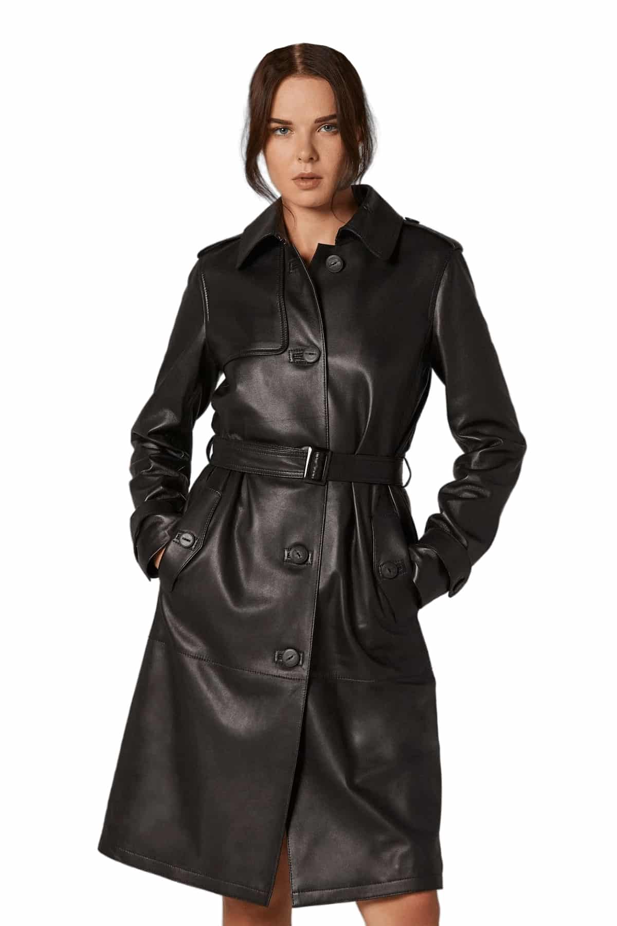 Women's 100 % Real Black Long Knee-Length Leather Coat
