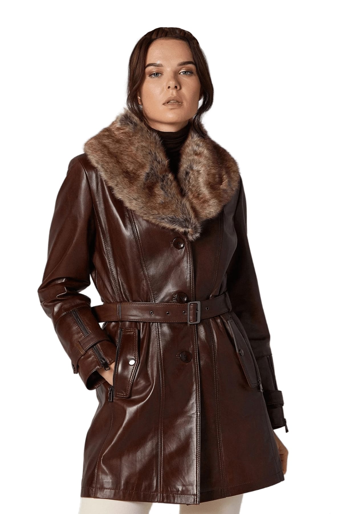 Women's 100 % Real Brown Leather Anwen Coat