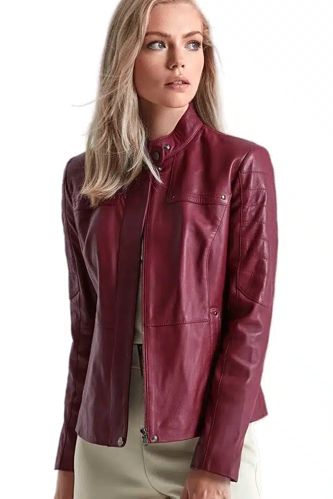 Clara Women's 100 % Real Red Leather Biker Jacket