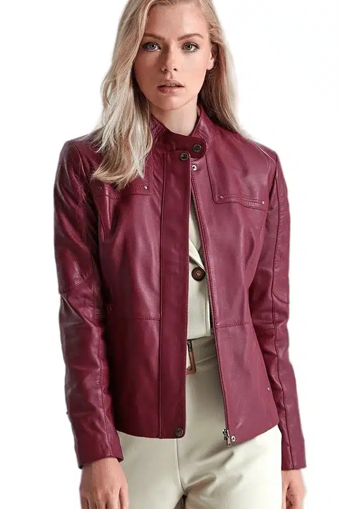 Clara Women's 100 % Real Red Leather Biker Jacket