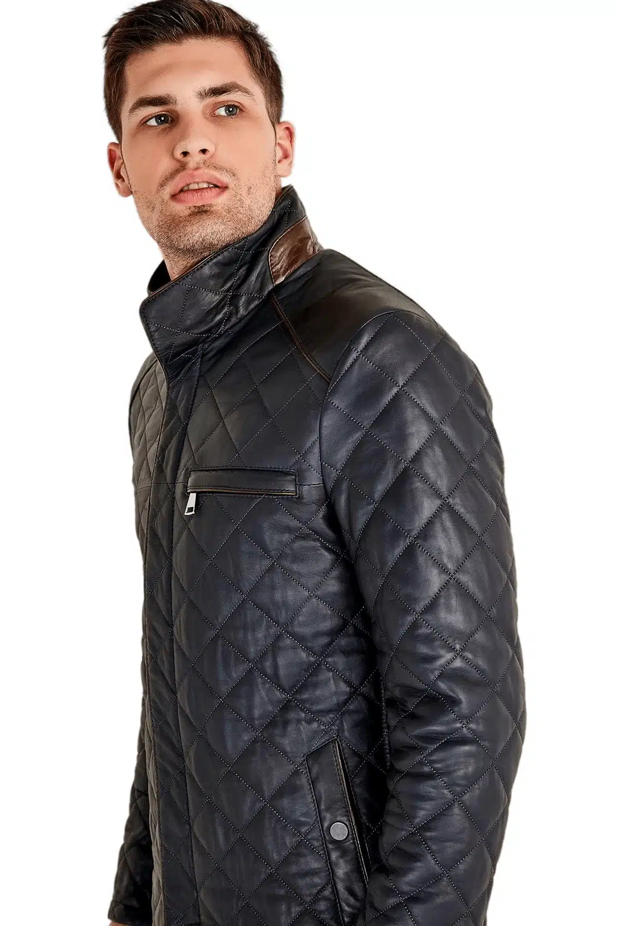 Men's 100 % Real Navy-Blue Leather Classic Jacket