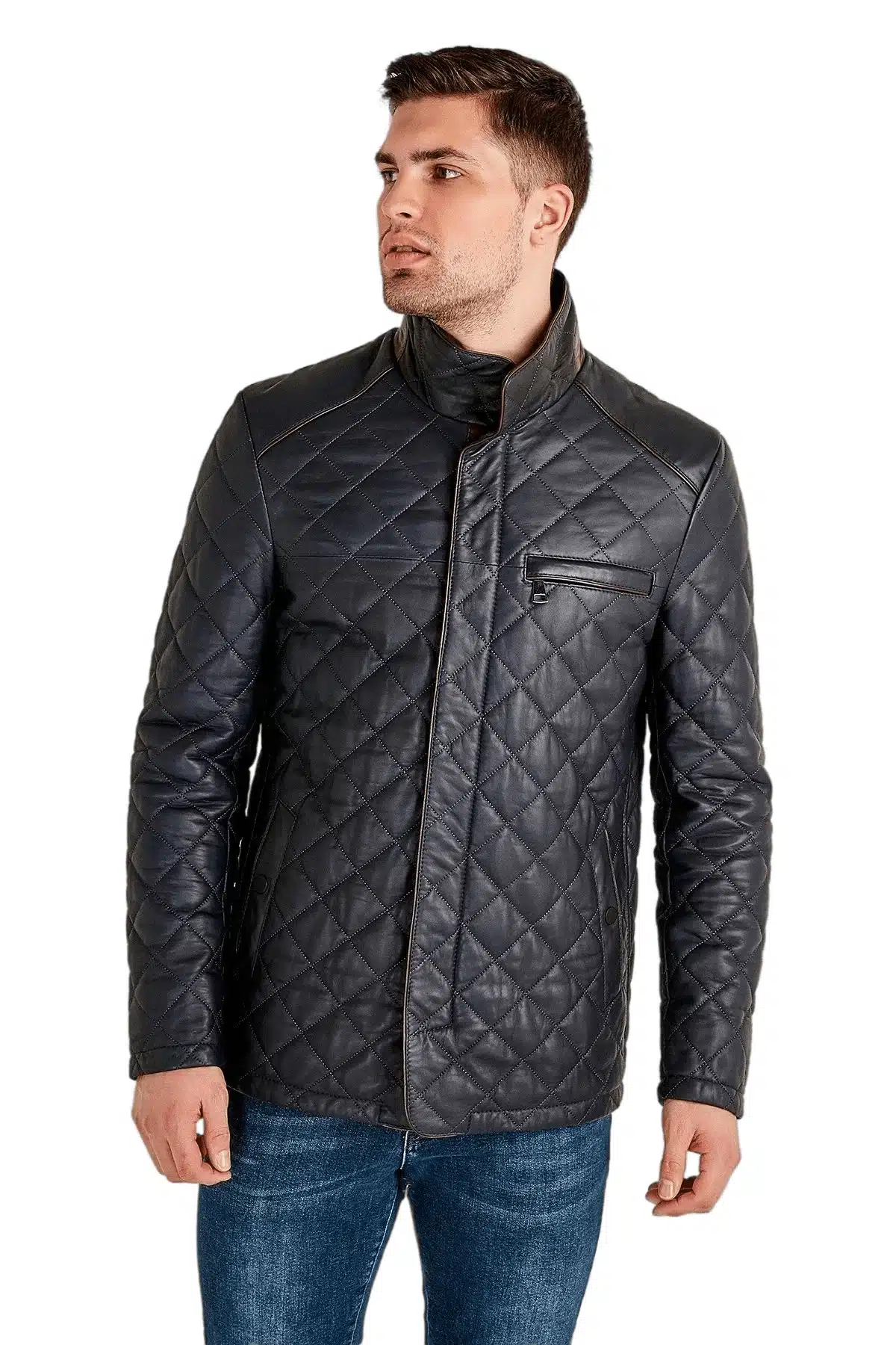 Men's 100 % Real Navy-Blue Leather Classic Jacket