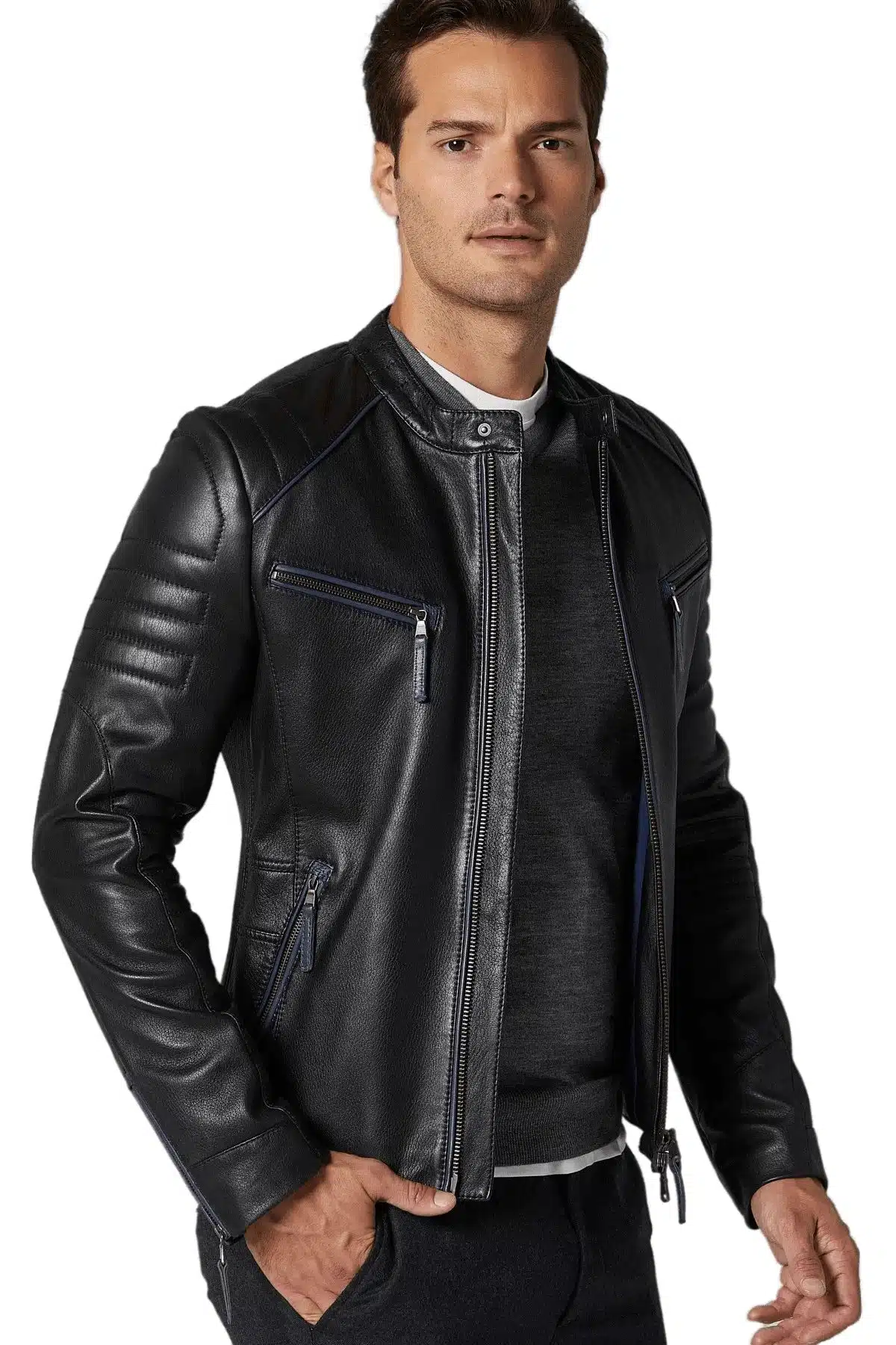 Men's 100 % Real Black Leather Sport Dazzling Jacket