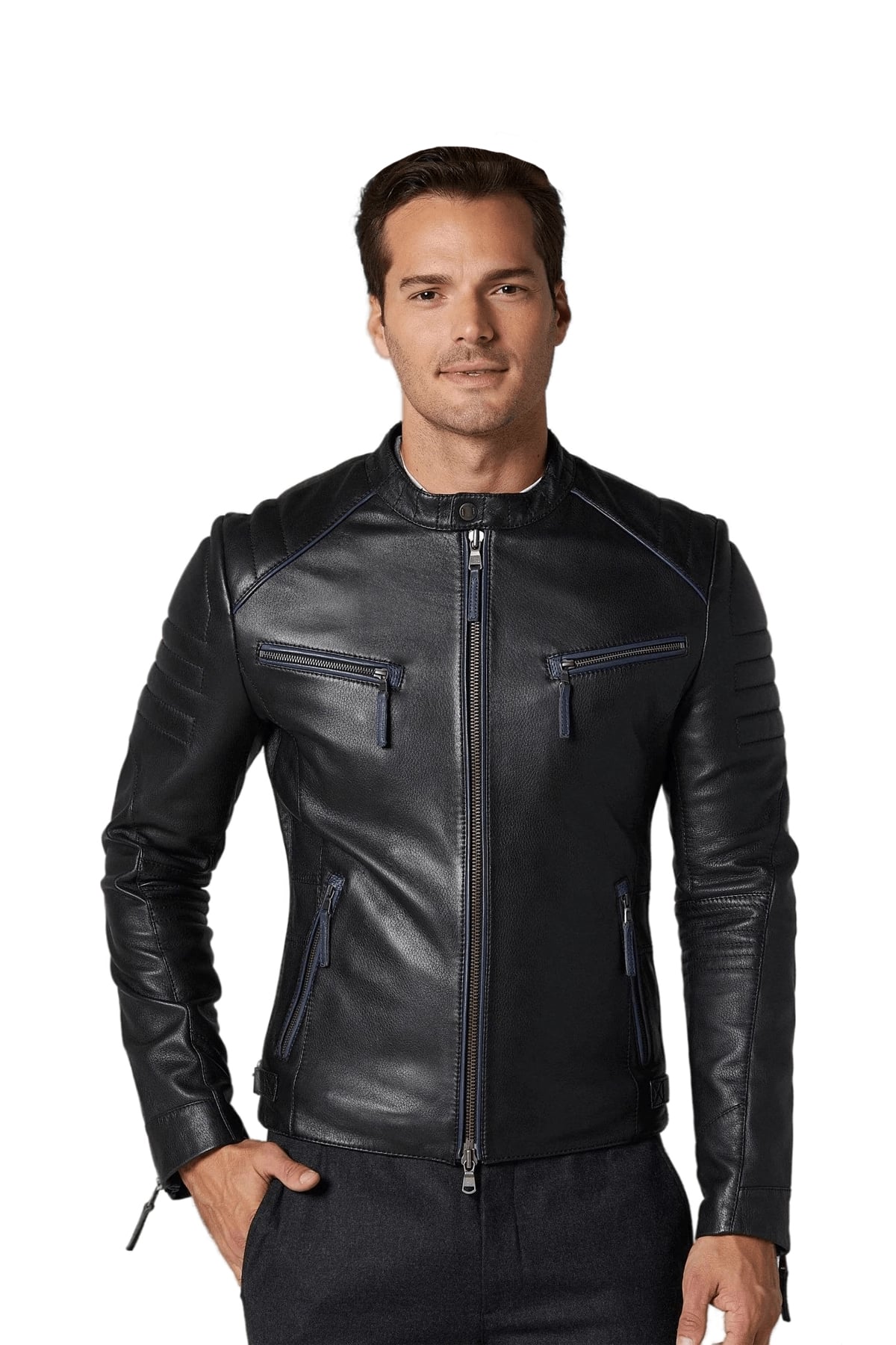 Men's 100% Real Black Leather Sport Dazzling Jacket