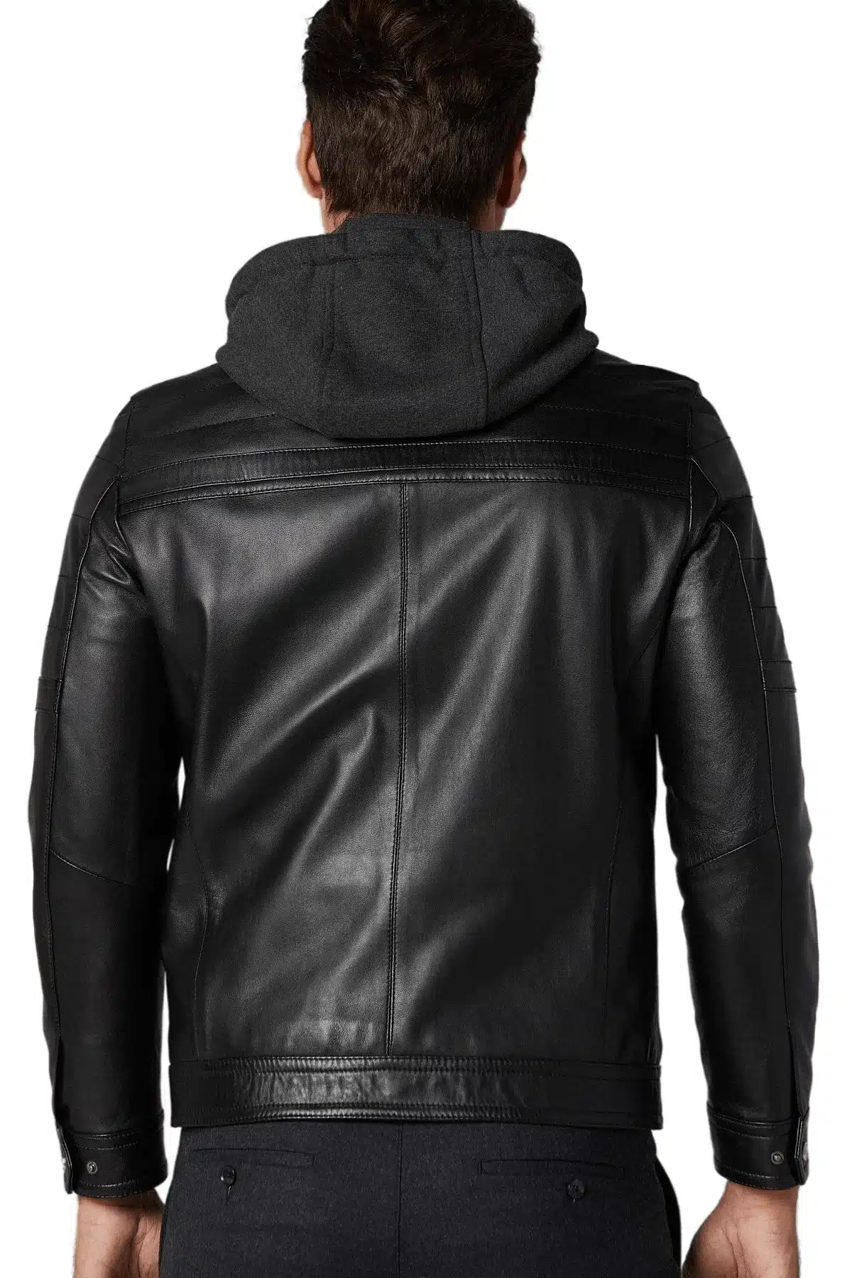 Men's 100 % Real Black Leather Hooded Harper Jacket