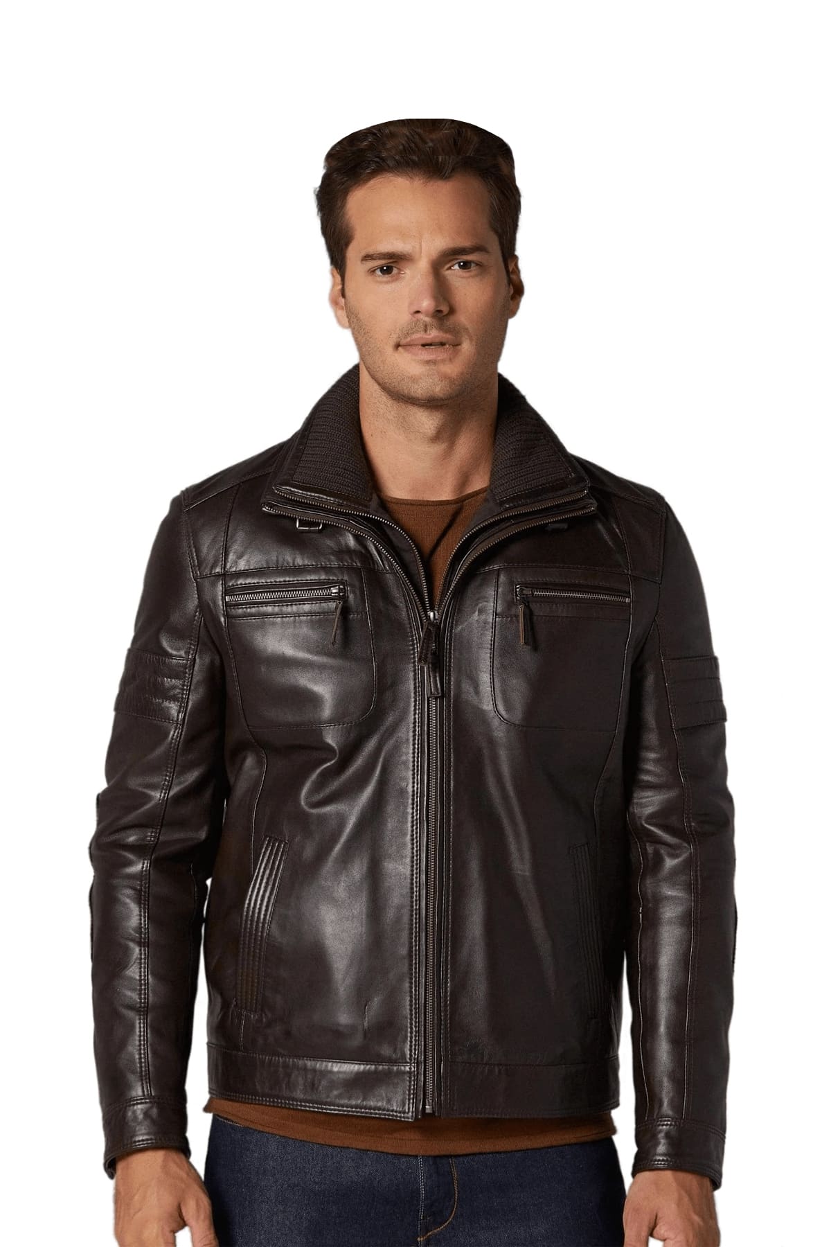 Men's 100 % Real Dark Brone Leather Lego Jacket