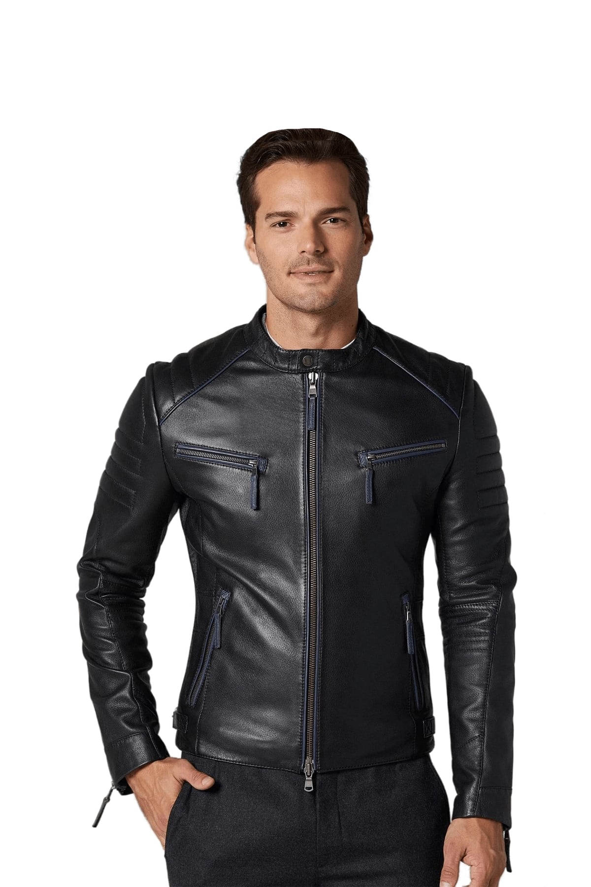 Lucas Men's Lambskin Leather Jacket in Black