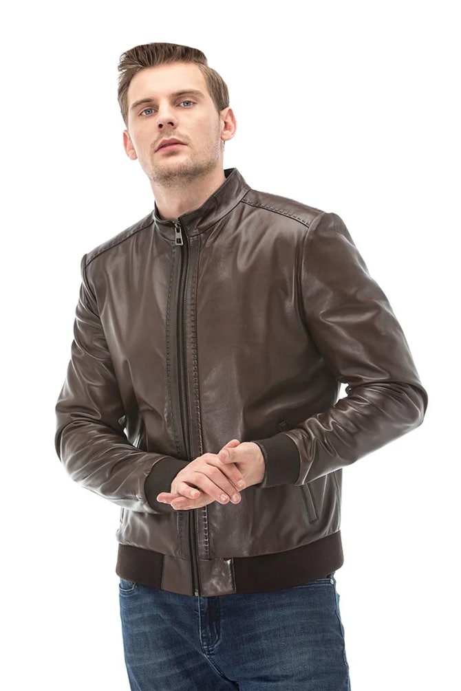 Men's 100 % Real Light Brown Leather Black-out Jacket