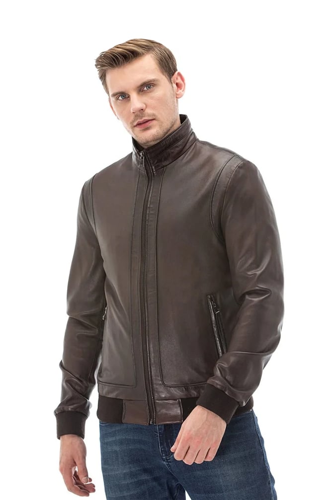 Men's 100 % Real Brown Leather Perforated Jacket