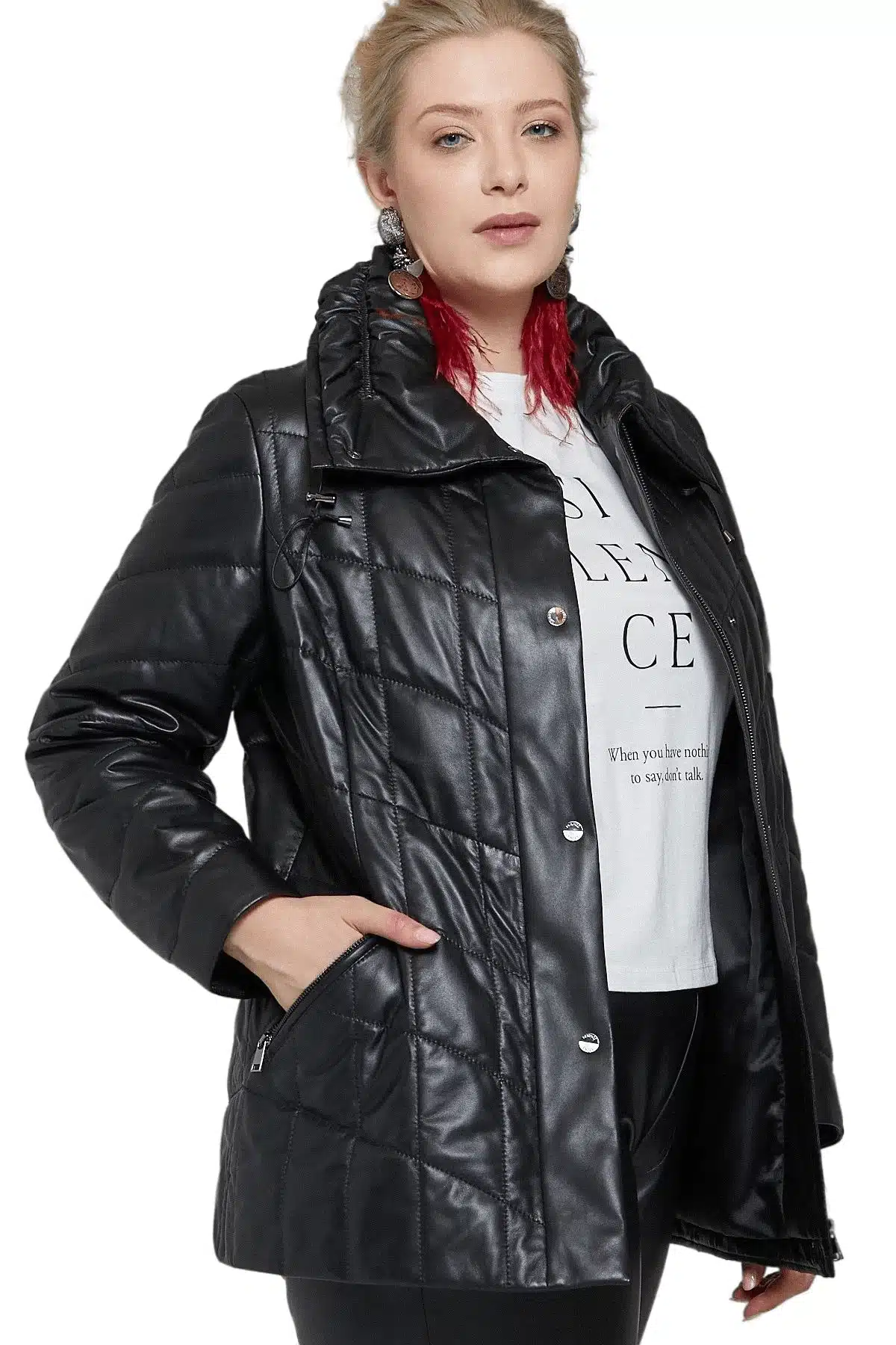 Ladies Puffer Leather Jacket Black | Stylish Womens Jacket