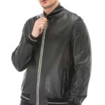 Men's 100% Real Black Leather Double Sided Bomber Jacket