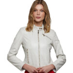 Bonnie Women's 100% Real Beige Leather Classic Cropped Jacket