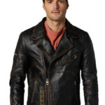 Cameron Dallas Men's 100% Real Brown Leather Biker Style Jacket