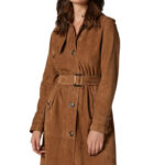 Doutzen Kroes Women's 100% Real Milk Chocolate Suede Leather Trench Coat