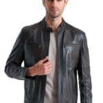 Jeremy Meeks Men's 100% Real Brown Leather Moto Jacket